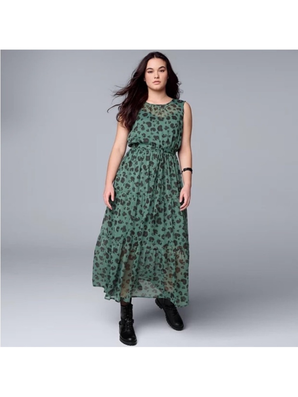 Simply Vera Vera Wang Ruched Tiered Print Maxi Dress Size XS